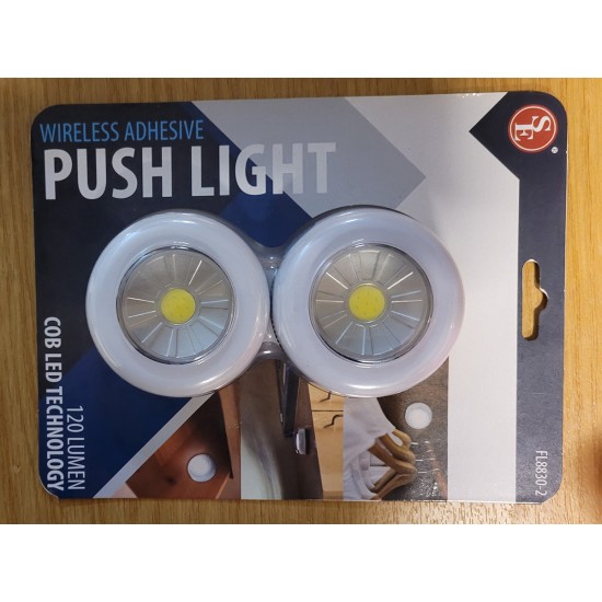 2Pc- COB Push Light Set With Stick-On Adhesive Tape (White),120Lumen