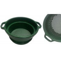 13-1/4" Diameter, 1/4" Mesh, 6" Deep Green Plastic Screen Stackable Sifting Pan with Handle