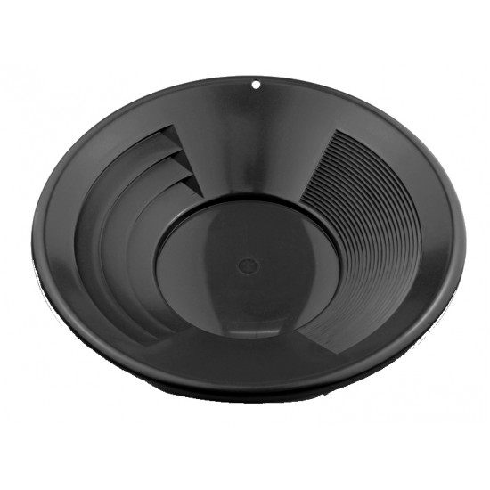 14" Gold Pan, Dual Riffles (3" x 1/4" Deep Riffles, Micro Riffles), Plastic Body, Black Color